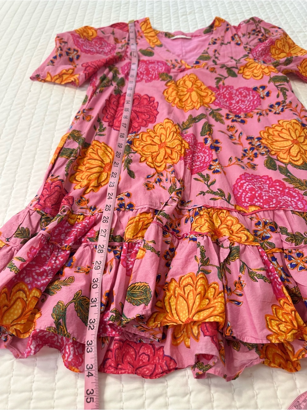 Karlie Women’s M Floral Bubble Sleeve V-Neck Ruffle-Hem Mini Dress with Pockets - Picture 4 of 13